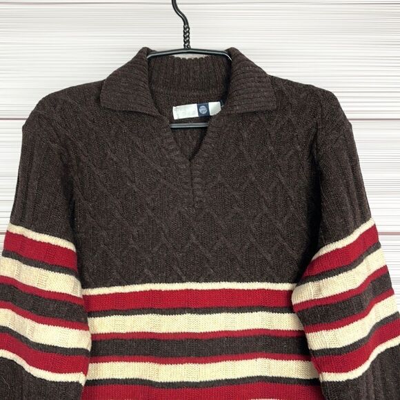 Pepe Jeans London Unisex Brown Wool Blend Collared Cable Knit Sweater M-L - Picture 2 of 14